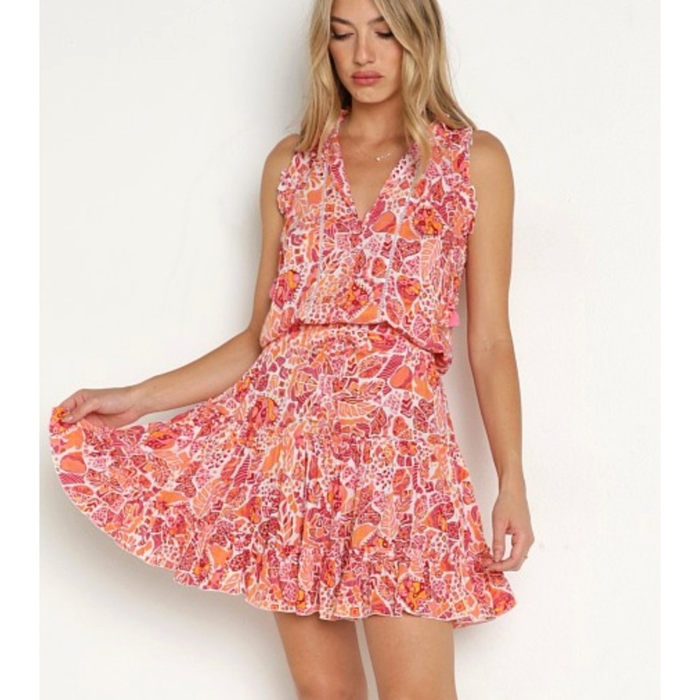 Poupette St Barth Clara Mini Dress in Red Orange Chagal sz XS